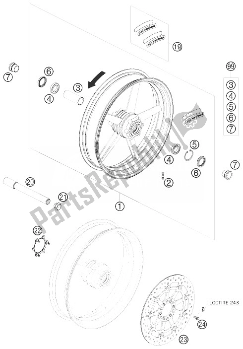 All parts for the Front Wheel of the KTM 690 Duke Orange Europe 2010