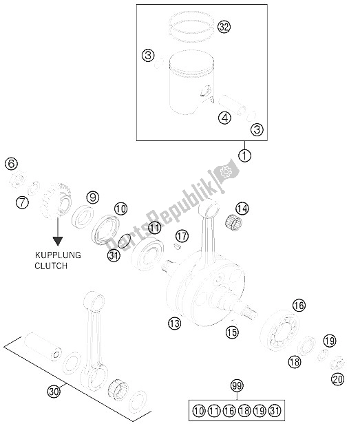 All parts for the Crankshaft, Piston of the KTM 250 SX Europe 2015