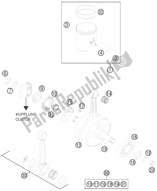 All parts for the Crankshaft, Piston of the KTM 300 EXC Australia 2011