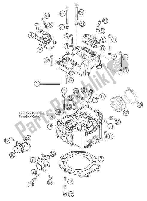 All parts for the Cylinder Head 625 Sxc of the KTM 625 SXC Europe 2003