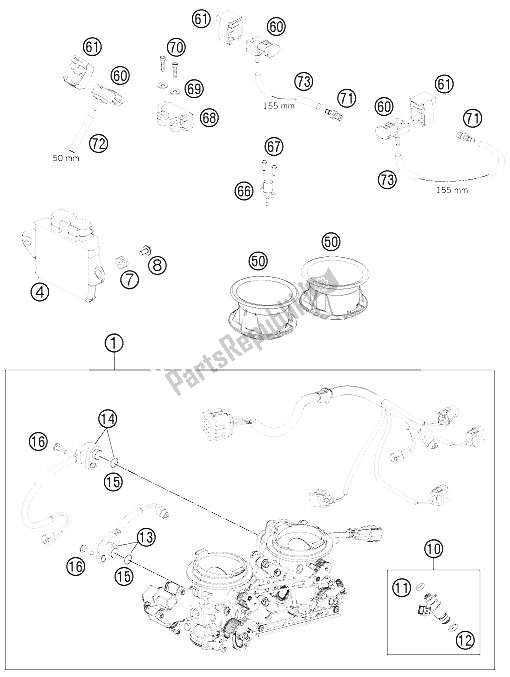 Wszystkie części do Korpus Przepustnicy KTM 990 Supermoto R Australia United Kingdom 2011