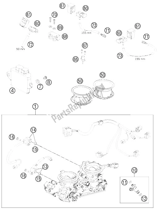 All parts for the Throttle Body of the KTM 990 Supermoto R Australia United Kingdom 2011