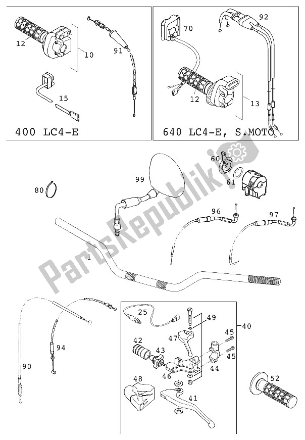 All parts for the Handle Bar - Controls 400/640 Lc4 2 of the KTM 400 LC4 E Europe 930306 2000