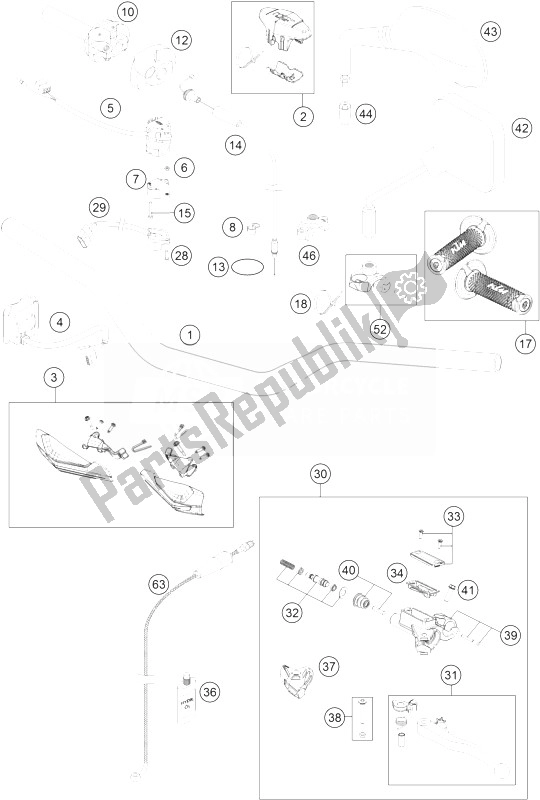 All parts for the Handlebar, Controls of the KTM 200 EXC Australia 2014