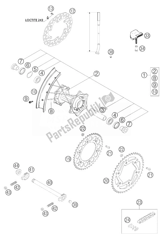 All parts for the Rear Wheel Racing of the KTM 250 EXC Racing Europe 2004