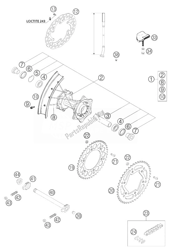 All parts for the Rear Wheel Racing of the KTM 450 EXC Racing SIX Days Europe 2004