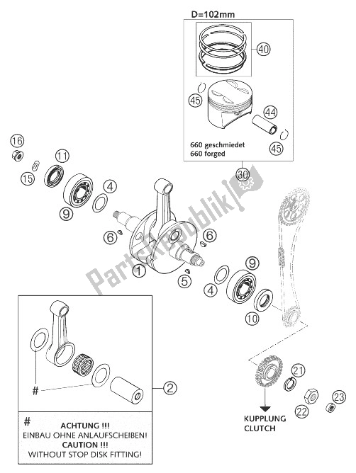 All parts for the Crankshaft, Piston 660 Smc of the KTM 660 SMC Europe 2003