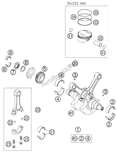 All parts for the Crankshaft, Piston of the KTM 990 Superduke Black Europe 2005