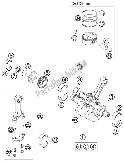 Tutte le parti per il Albero Motore, Pistone del KTM 990 Superduke Orange Europe 2005