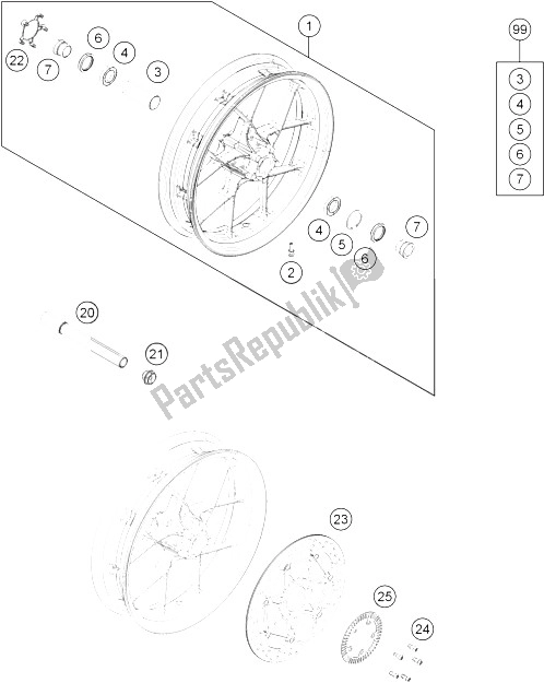 All parts for the Front Wheel of the KTM 690 Duke R ABS Australia 2015