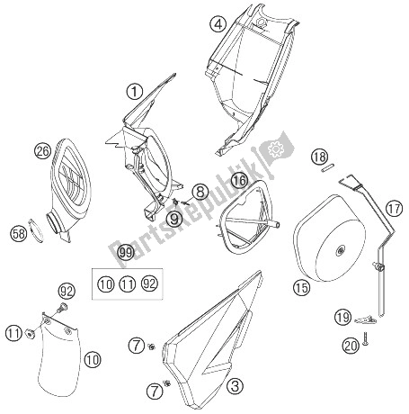 Tutte le parti per il Scatola Filtro Aria 85 Sx del KTM 105 SX Europe 2004