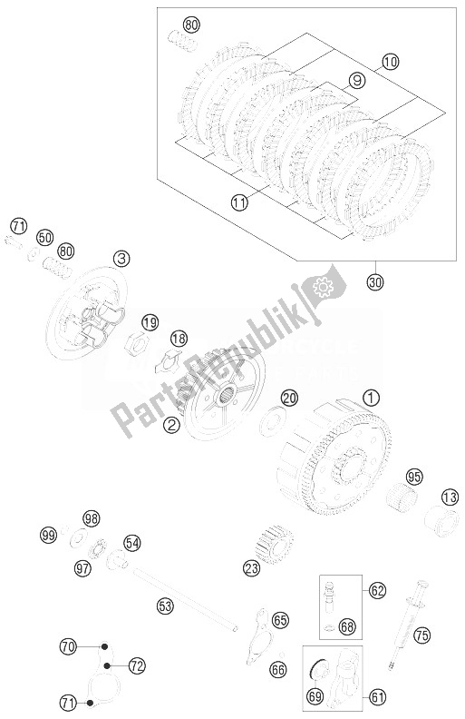 All parts for the Clutch of the KTM 125 EXC Europe 2013