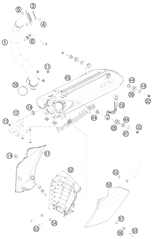 All parts for the Exhaust System of the KTM 690 Duke Orange Europe 2009