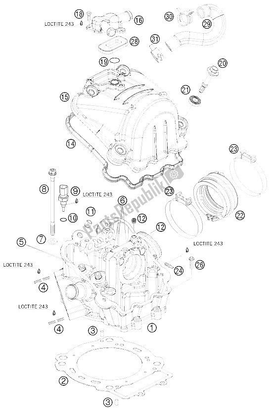 All parts for the Cylinder Head of the KTM 690 Duke Black USA 2009