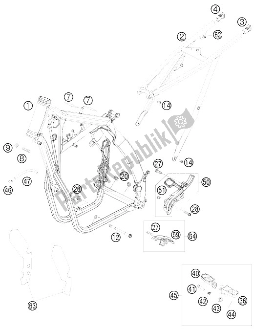 All parts for the Frame of the KTM 530 XCR W USA 2008