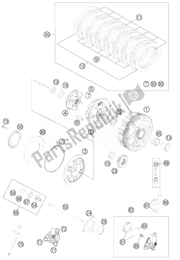 All parts for the Clutch of the KTM 350 EXC F SIX Days Europe 2014