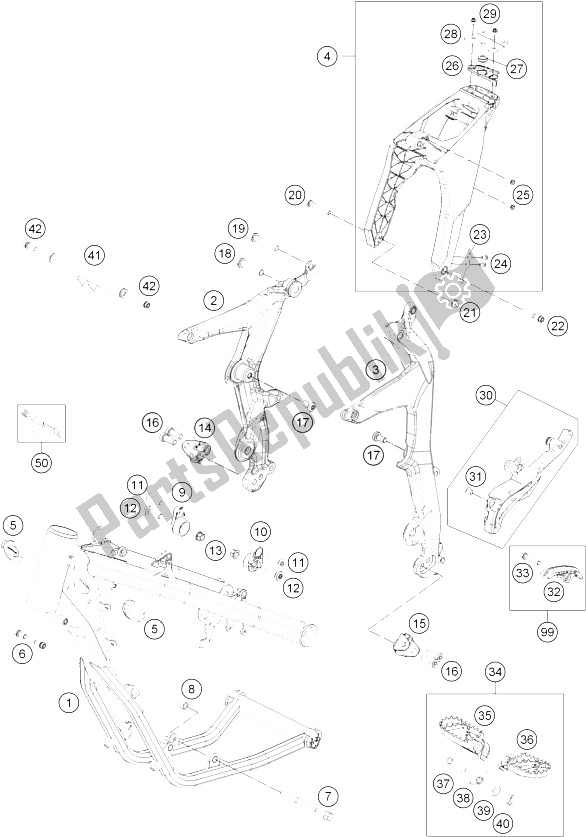 All parts for the Frame of the KTM Freeride 250 R Australia 2016