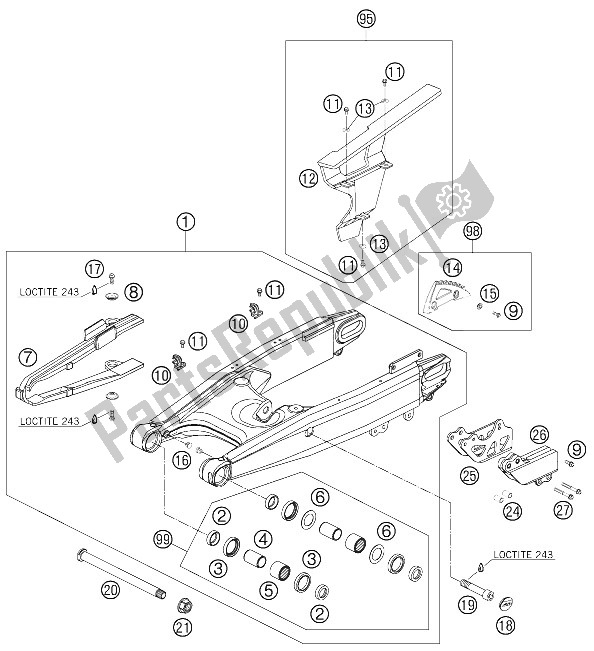 Toutes les pièces pour le Bras Oscillant du KTM 950 Superenduro R 06 Europe 2006