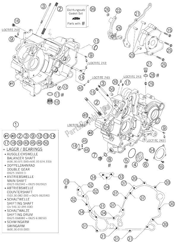 All parts for the Engine Case of the KTM 950 Supermoto R Europe 2007