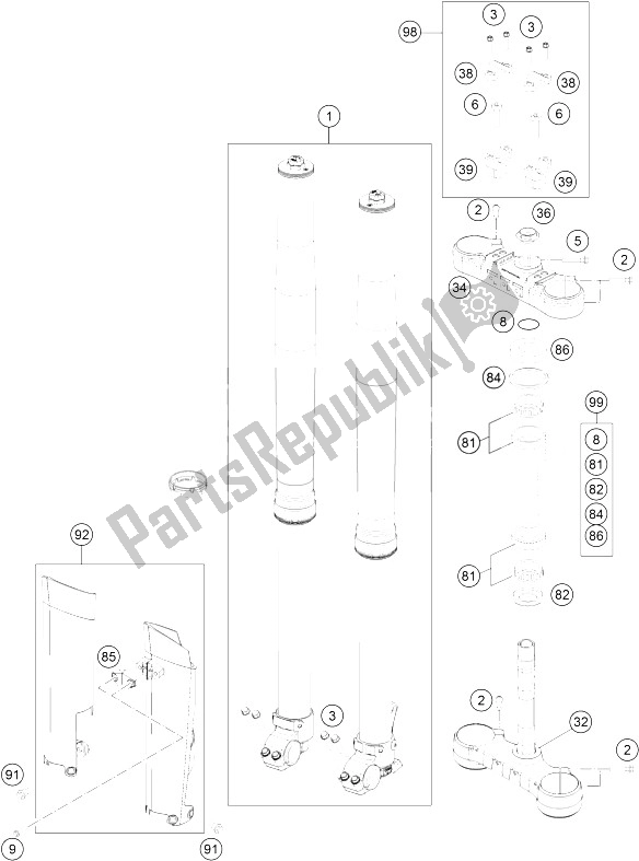 Toutes les pièces pour le Fourche Avant, Triple Serrage du KTM 350 EXC F Europe 2015