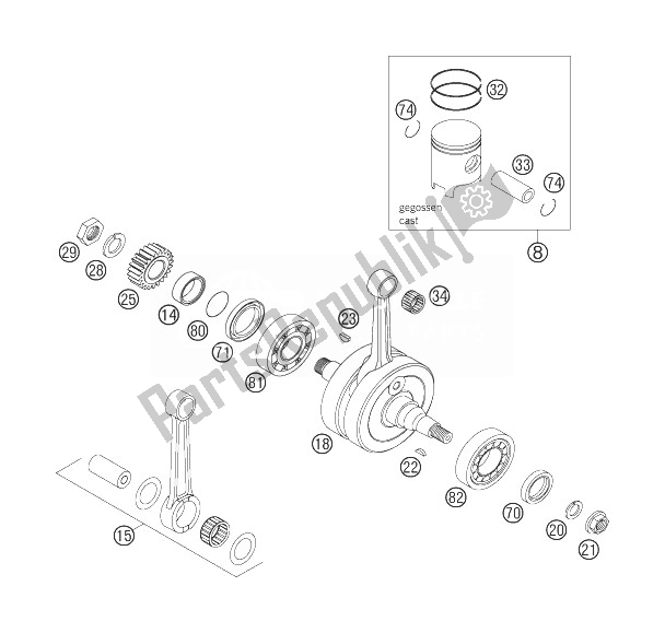 All parts for the Crankshaft, Piston of the KTM 125 EXC SIX Days Europe 2007