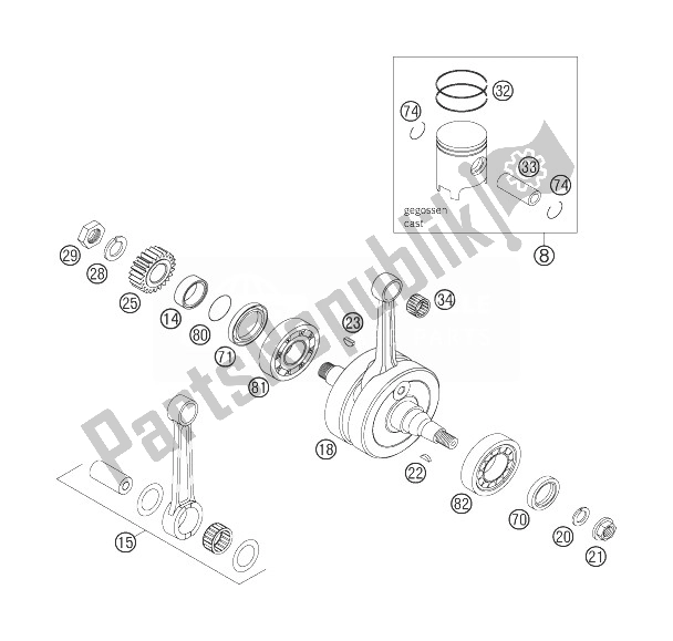 All parts for the Crankshaft, Piston of the KTM 144 SX USA 2007