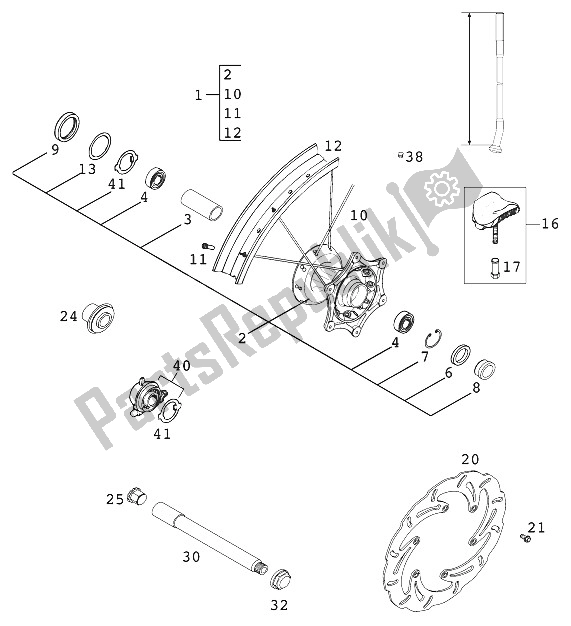 All parts for the Front Wheel 125-380 Exc ? 00 of the KTM 125 EXC USA 2000