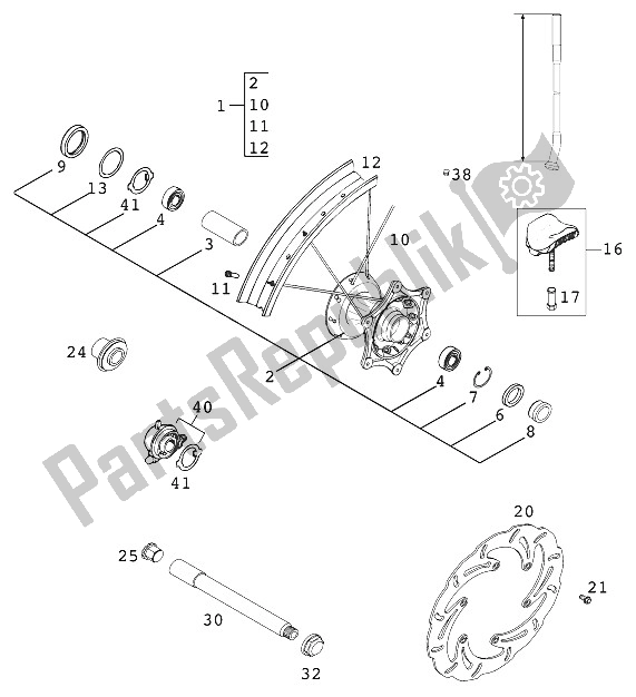 All parts for the Front Wheel 125-380 Exc ? 00 of the KTM 125 SX USA 2000