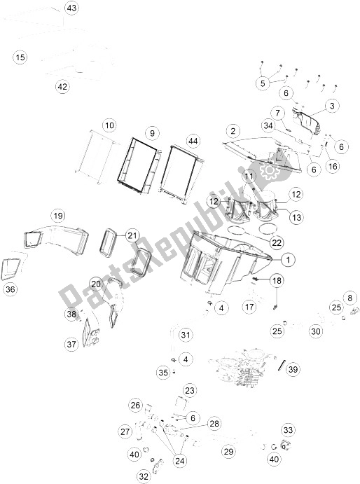 All parts for the Air Filter of the KTM 1290 Superduke R Black ABS 15 France 2015