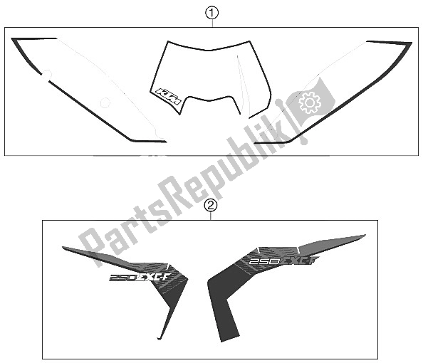 All parts for the Decal of the KTM 250 EXC F Australia 2011