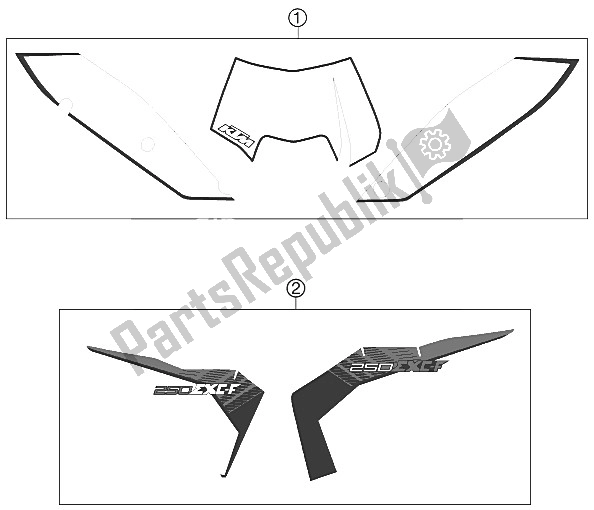 Tutte le parti per il Decalcomania del KTM 250 EXC F Australia 2011