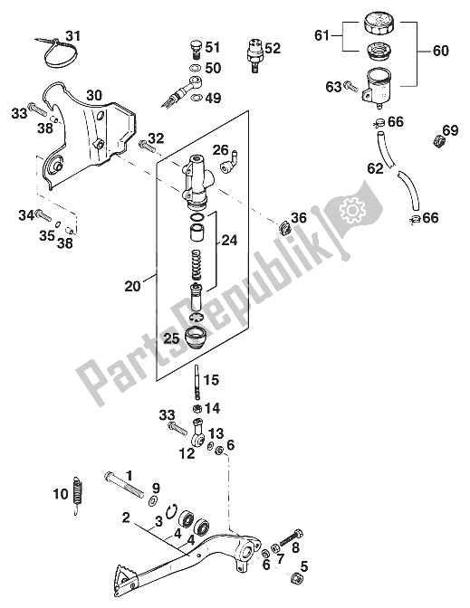 Wszystkie części do Sterowanie Hamulcem Tylnym 250 / 300'95 KTM 250 EXC M O 13 LT Brazil 1996