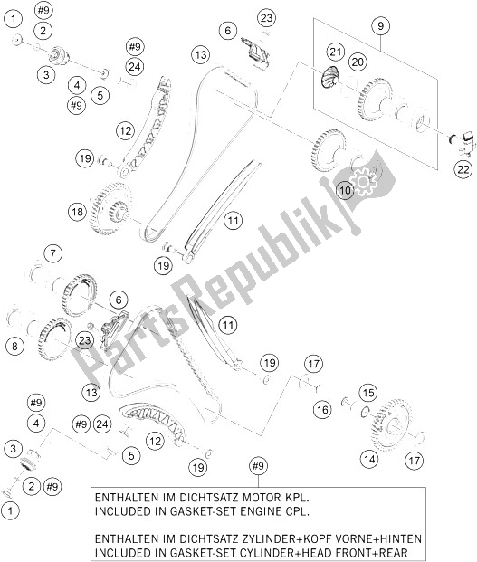 All parts for the Timing Drive of the KTM 1050 Adventure ABS Europe 2016