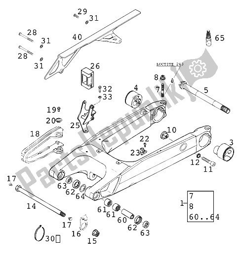 All parts for the Schwingarm, Kettenschutz 640 D of the KTM 640 Duke II Europe 2000
