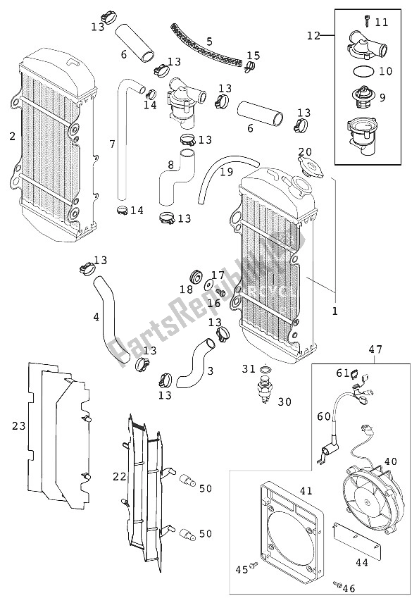 Toutes les pièces pour le Radiateur - Durite De Radiateur 400/520 Racing 2001 du KTM 520 EXC Racing Australia 2001