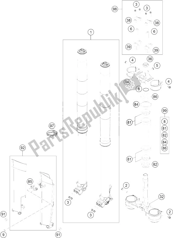 Tutte le parti per il Forcella Anteriore, Pinza Tripla del KTM 250 EXC F Australia 2016