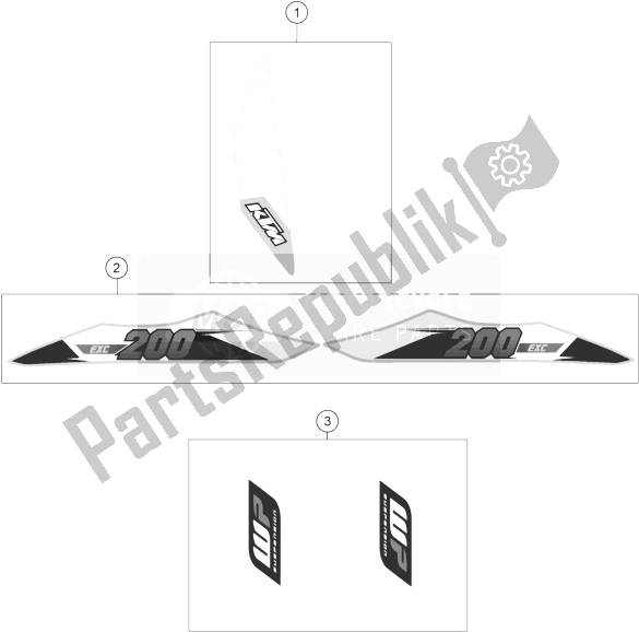 All parts for the Decal of the KTM 200 EXC Australia 2014