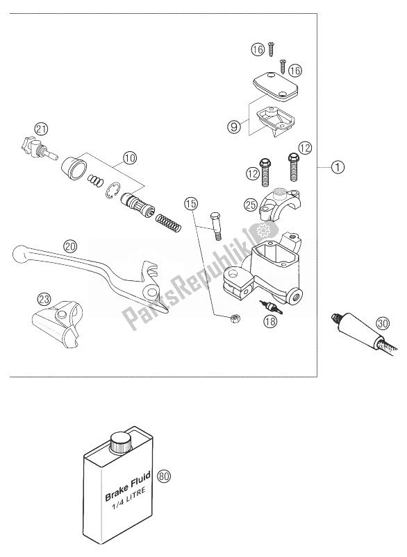 Tutte le parti per il Cilindro Freno A Mano Brembo del KTM 400 LS E MIL Europe 9390D5 2004