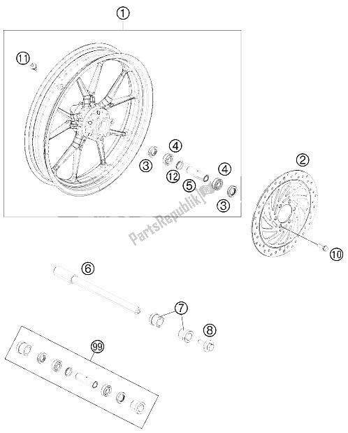 Wszystkie części do Przednie Ko? O KTM 125 Duke Grey Europe 8003L5 2012