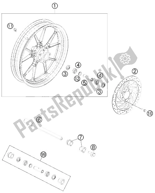 Wszystkie części do Przednie Ko? O KTM 200 Duke OR W O ABS CKD 15 Brazil 2015