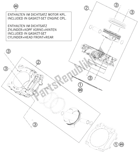 All parts for the Cylinder of the KTM 1190 RC8 Black Australia 2010