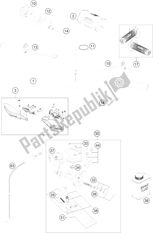 All parts for the Handlebar, Controls of the KTM 300 XC Europe USA 2016