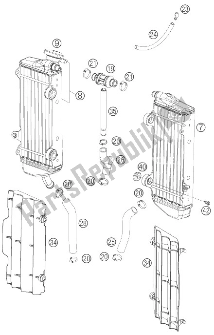 All parts for the Cooling System of the KTM 250 SXS F Europe 2007