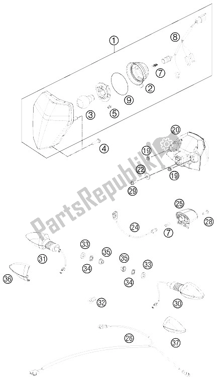 Tutte le parti per il Sistema Di Illuminazione del KTM 350 EXC F USA 2012