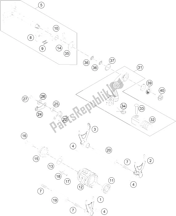 Alle onderdelen voor de Schakelmechanisme van de KTM 250 EXC F CKD Brazil 2016