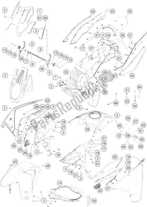 All parts for the Mask, Fenders of the KTM 1290 Super Adventure WH ABS 15 Australia 2015