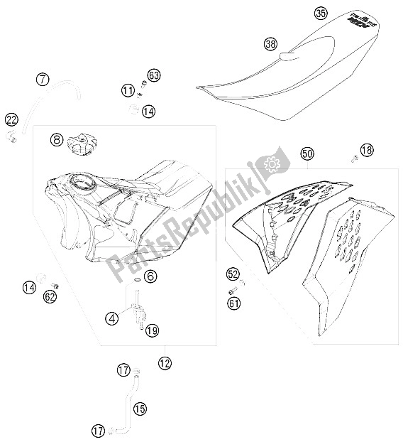 Tutte le parti per il Serbatoio, Sedile, Coperchio del KTM 125 SXS Europe 2008