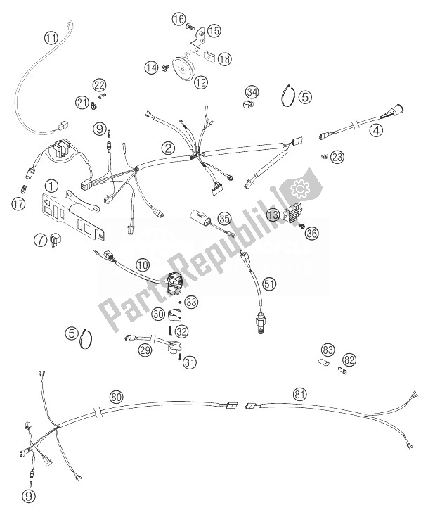 All parts for the Wiring Harness 125-300 Exc of the KTM 250 EXC Europe 2004