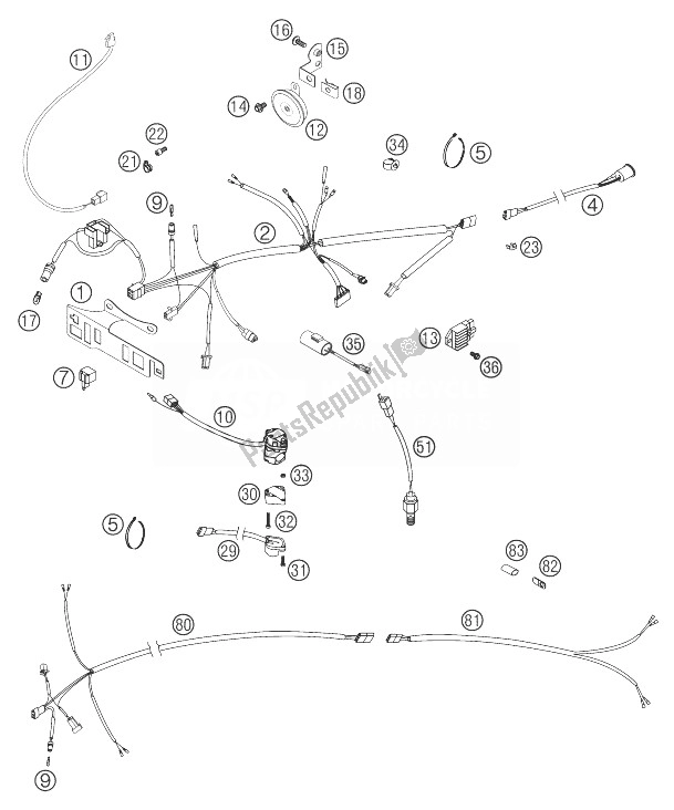 All parts for the Wiring Harness 125-300 Exc of the KTM 300 EXC United Kingdom 2004