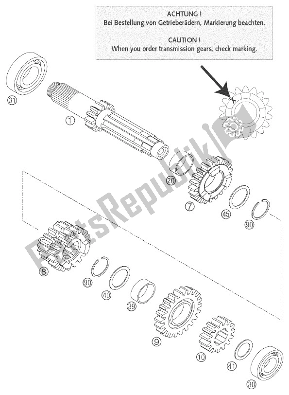 Tutte le parti per il Trasmissione I 125/200 Ecc del KTM 125 EXC Europe 2003